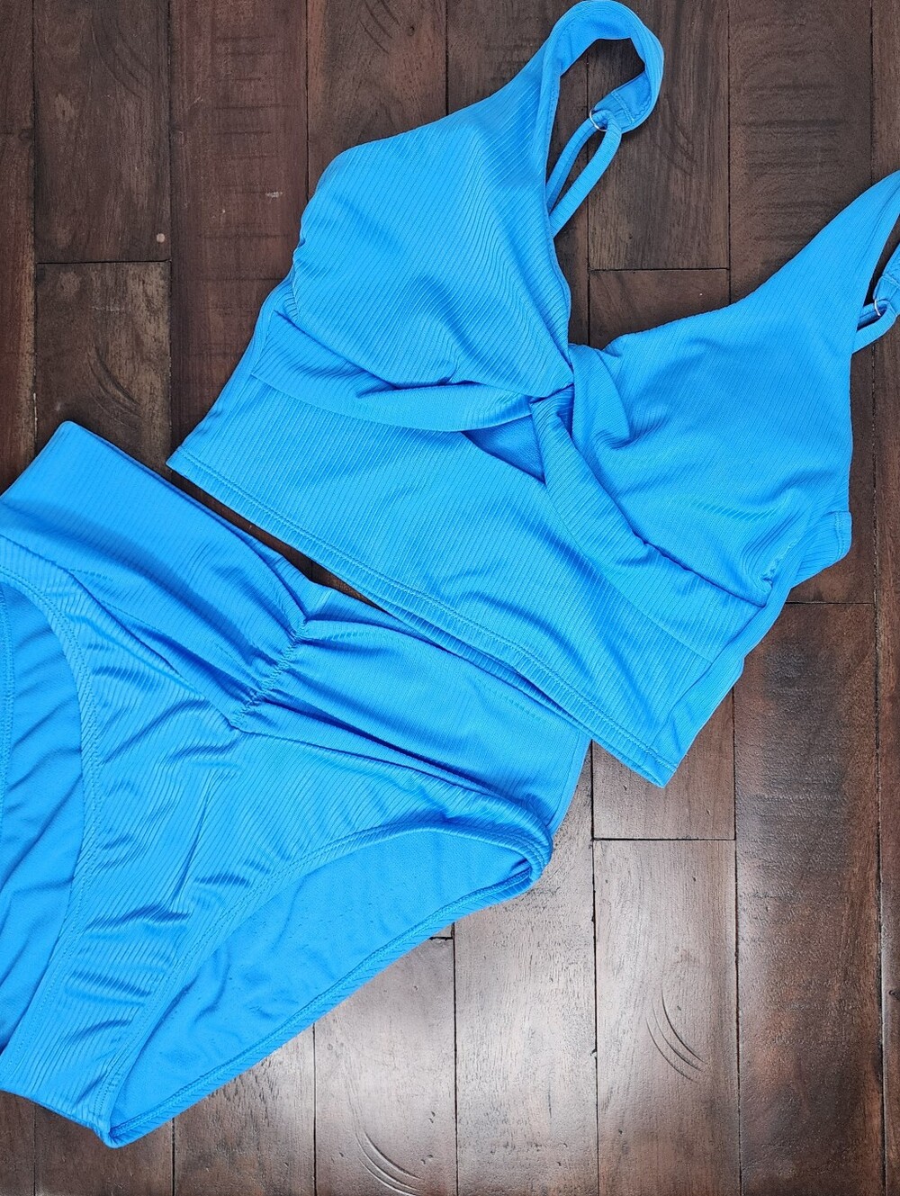 Ninety-nine Women’s Bright Ocean Blue Ribbed Two-Piece Swim Set Med Tank Bikini